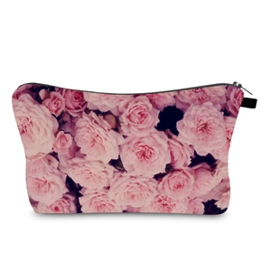Waterproof rose print makeup bag and multifunctional travel toiletry organizer with zipper