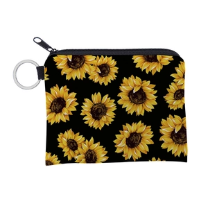 Sunflower Printed Polyester Mini Coin Purse With Metal Key Ring Zipper Closure Small Wallet For Women Daily Traveling Gift