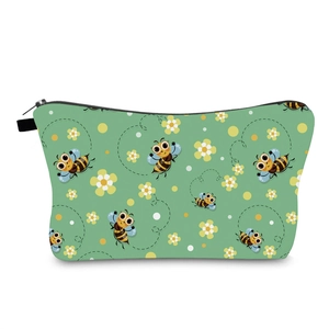 Cute Cartoon Bee Printed Cosmetic Bag Waterproof Polyester Travel Toiletry Pouch Zipper Storage Makeup Organizer For Women
