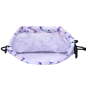 Unicorn print drawstring backpack with durable PU base and purple pattern design