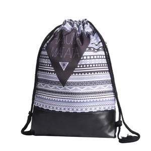 Ethnic geometric drawstring backpack with Hakuna Matata print and durable PU base