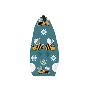 Detail view of the waterproof cosmetic bag side structure with bee and daisy prints