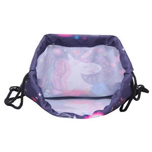 Unicorn printed drawstring backpack with floral patterns and PU bottom for women