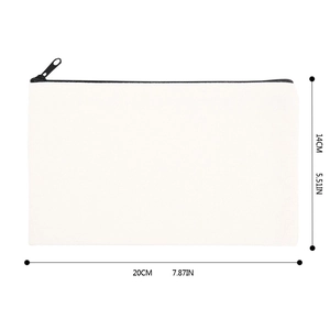 Detailed view of the 20x14cm white canvas makeup bag showing its dimensions and zipper