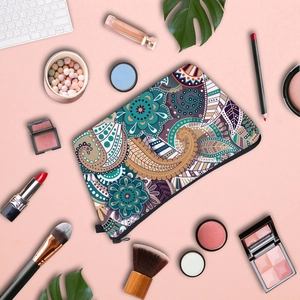 Waterproof mandala paisley travel toiletry bag with zipper in bohemian patterns