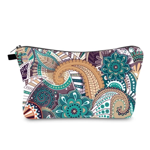 Waterproof Polyester Makeup Bag Mandala Paisley Print Portable Travel Toiletry Organizer Handbag Bohemian Style Toiletry Bag