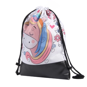 Sac à dos à cordon licorne avec base en cuir PU et motif de dessin animé pour femmes