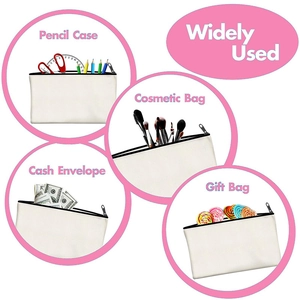 White canvas cosmetic bag with black zipper for travel storage or creative DIY heat transfer