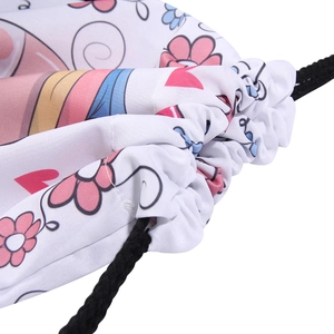 Sac à dos à cordon blanc avec motif licorne, base en PU et cordons tressés noirs épais