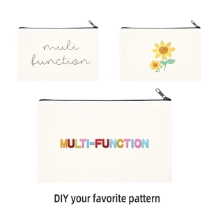 DIY creative heat transfer canvas makeup bag with customizable patterns and black zipper