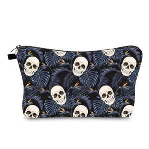 Gothic Skull Tropical Flower Print Makeup Bag Waterproof Polyester Cosmetic Pouch Travel Toiletry Storage Bag For Women