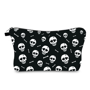 Waterproof Polyester Makeup Bag With Heart Eyed Skull Print Sweet Goth Portable Zipper Cosmetic Storage Pouch For Women Travel Daily