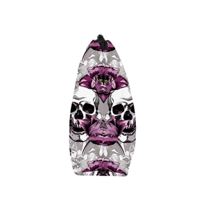 Portable makeup bag with gothic skull and purple floral print on white background