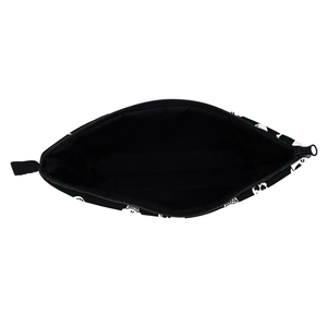 Waterproof skull and heart print makeup bag with black canvas and wide zipper opening