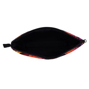 Waterproof skull print makeup bag with vibrant gradient orange-purple design and black strap