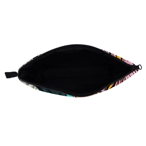 Waterproof toiletry bag with vibrant tropical leaf and currency print for storage