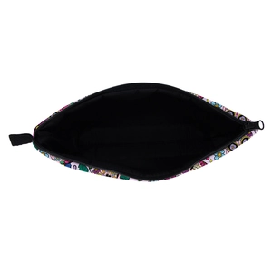 Trousse de maquillage rose avec imprimé tête de mort fleurie et fermeture éclair supérieure
