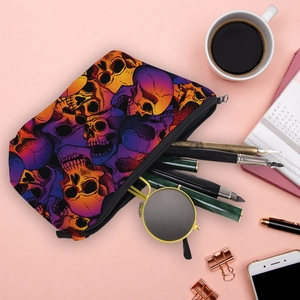 Waterproof skull print cosmetic bag with zipper and large capacity for travel storage