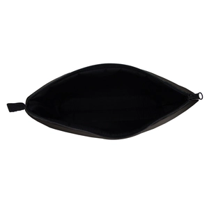 Internal view of a waterproof black travel cosmetic bag with smooth metal zipper closure