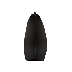Side view of black waterproof cosmetic bag with wedge shape and matching zipper closure