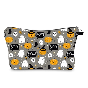 Détail de pochette Halloween avec fantômes et citrouilles avec fermeture éclair noire