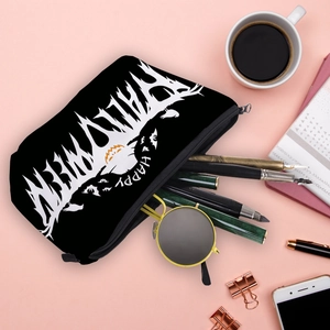 Waterproof Halloween makeup bag with Happy Halloween print and festive pumpkin patterns