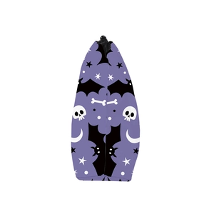 Halloween theme makeup bag with purple digital print of bats and skulls on white background