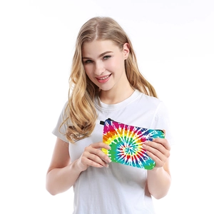 Waterproof rainbow spiral tie-dye cosmetic bag with zipper for travel and organization
