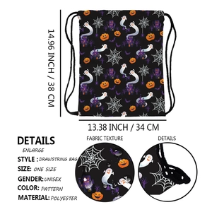 Waterproof Halloween drawstring bag with pumpkin prints, sized 38cm x 34cm in durable polyester