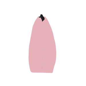 Vista laterale di una borsa cosmetica rosa trapezoidale con chiusura a zip nera