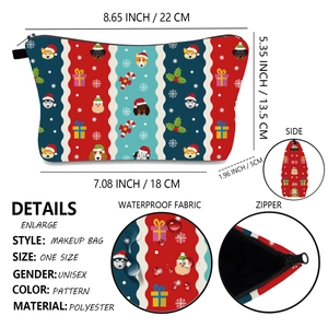 Waterproof polyester Christmas cosmetic bag with dog patterns and dimension details