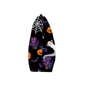 Halloween makeup bag with orange pumpkins and ghosts on black waterproof polyester