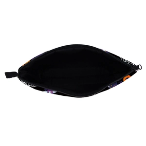 Halloween makeup bag with spider web and pumpkin print, waterproof portable zipper pouch