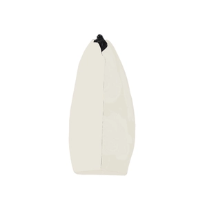 Waterproof travel cosmetic bag with figure print and black zipper on ivory canvas