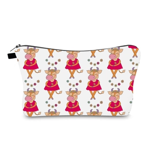 Cute Cartoon Cow Printed Cosmetic Bag Waterproof Polyester Travel Toiletry Organizer Portable Makeup Pouch For Women Daily Storage