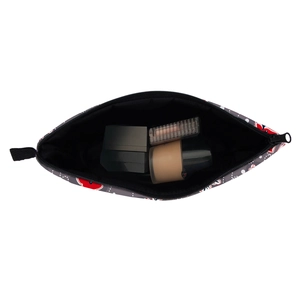 Waterproof Christmas makeup bag in grey with red butterfly pattern and cosmetic storage