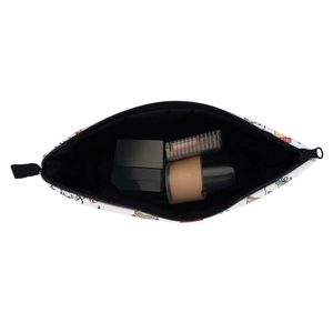 Waterproof alpaca print makeup bag for travel showing cosmetic storage capacity