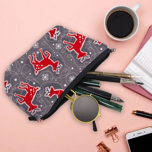 Waterproof Christmas makeup bag with red reindeer pattern for portable travel storage