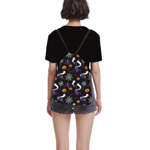 Waterproof Halloween drawstring backpack featuring ghosts pumpkins and bat patterns for travel