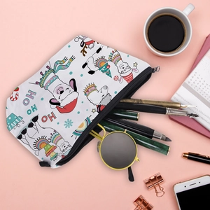 Waterproof Christmas llama toiletry bag with zipper for travel and cosmetics storage