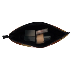 Waterproof toiletry bag with digital character print and zipper top opening
