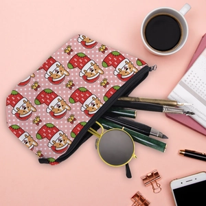 Waterproof Christmas Corgi makeup bag with holiday prints and festive theme