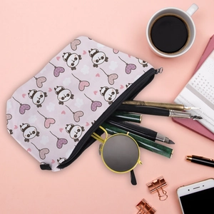 Waterproof toiletry bag with cute panda and heart print for travel and cosmetics