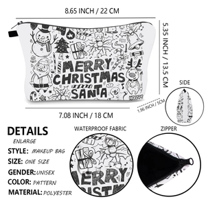 Waterproof Christmas makeup bag with dimensions 22x13.5x18cm and polyester texture detail