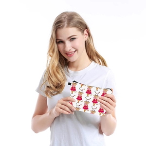 Waterproof toiletry bag featuring cute cartoon cow digital print and black top zipper