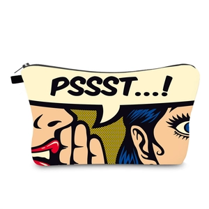 Pop Art Comic Print Waterproof Toiletry Bag For Women Portable Polyester Travel Makeup Bag Zippered Cosmetic Storage Pouch