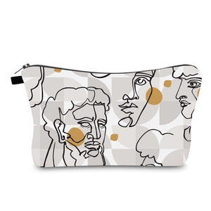 Trousse à Maquillage Imperméable avec Art Linéaire Abstrait de Portrait Organisateur de Voyage Portable en Polyester pour Femme