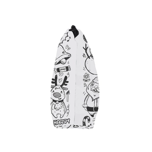 Waterproof Christmas print makeup bag featuring festive black and white graffiti patterns