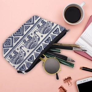 Waterproof elephant print cosmetic bag for travel storage with bohemian pattern details