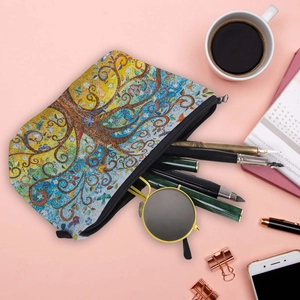 Waterproof Tree of Life printed travel makeup bag with large capacity and zipper closure
